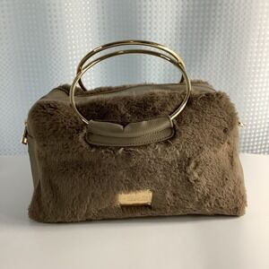 Bebe Handbag Brown Leather & Faux Fur Satchel Dee Dee